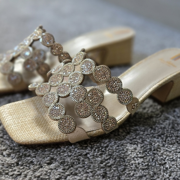 Sam Edelman Winter Square Toe Crystal & Chain Embellished Block Heel Sandal NWB - Picture 4 of 15